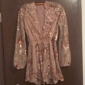 Gold sequin floral Romper.
